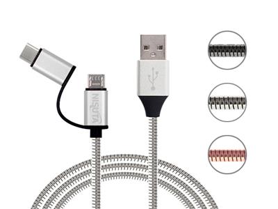 CABLE USB 2EN1 A MICRO USB Y USB C 1 M 2.1A MALLA 