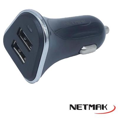 CARGADOR 12V AUTO CON 2 USB 3.1A NETMAK NM-UCC5